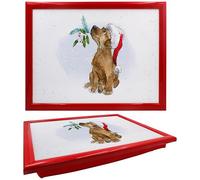 The Leonardo Collection Christmas Paper Shed Wood Dog with Berries Laptray