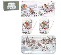 The Leonardo Collection Christmas Robins 5pc Gift Set Figurines & Ornaments For Home & Office | Decorative Home Accessories Statues For Indoor & Outdoor | Lovely Gifts for Women & Men