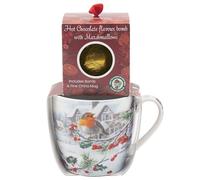 The Leonardo Collection Christmas Robins Breakfast Mug with Chocolate Bomb Gift Set for Hot Drinks | Reusable Fine China Coffee Cups for Kitchen & Home | Durable Printed Tea Mugs for Every Occasion