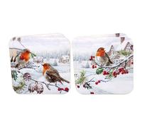 The Leonardo Collection Christmas Robins Coasters - Set of 4 (2 Assorted) For Home & Office | Stylish Drink Mat For Kitchen & Dining | Durable Drink Coasters For Tabletops | Home Accessories for Drink