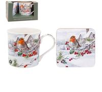 The Leonardo Collection Christmas Robins Mug & Coaster for Hot Drinks | Reusable Fine China Coffee Cups for Kitchen & Home | Printed Tea Mugs for Every Occasion | Durable Cup for All Type of Beverages