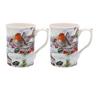 The Leonardo Collection Christmas Robins Mugs Set Of 2 for Hot Drinks | Reusable Fine China Coffee Cups for Kitchen & Home | Printed Tea Mugs for Every Occasion | Durable Cup for All Type of Beverages