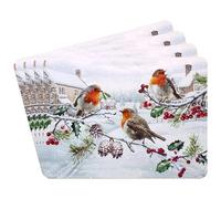 The Leonardo Collection Christmas Robins Placemats - Set of 4 For Home & Kitchen | Easy Clean & Washable Place Mats For Everyday Tableware Protection | Non Slip Table Mats For Decor & Dinner Plates
