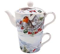 The Leonardo Collection Christmas Robins Tea for One Set for Kitchen | Lovely Kitchen Accessories for Home | Without Strainer Tea Pot for Daily Use | Durable for Home & Office
