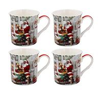 The Leonardo Collection Christmas Tableware - Set of 4 Santa Design Mugs - Ceramic, 4 Count (Pack of 1), Reusable, Home, Hot Drinks