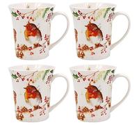 The Leonardo Collection Christmas Winter Robins Mugs Set of 4 | Fine China Coffee Cups & Tea Cups for Home & Office | Large Coffee Mugs for Hot Drinks | Lovely Printed Bone China Mug Gift for Women &