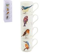The Leonardo Collection Clemency Bunn British Birds Stacking Mugs Set 4 for Hot & Cold Drinks | Durable Coffee Cups for Home & Office | Easy-to-Hold Coffee Mugs for Beverages & Daily Use