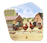 The Leonardo Collection Cockerel & Hen Coasters Set of 4 | Coasters Set For All Modern Kitchen & Offices | Designed By Macneil Studios | For All Types of Cups & Mugs