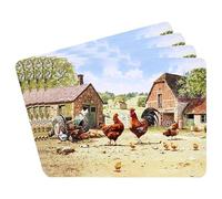 The Leonardo Collection Cockerel & Hen Table Place Mats Set of 4 | Non Slip Washable Table Mats For Dining | Designed By Macneil Studios | Set of 4 Printed Designer Placemats