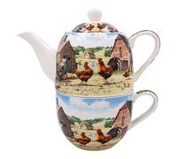 The Leonardo Collection Cockerel & Hen Tea for One by Macneil Studios | Charming Hand-Painted Design | Ceramic Tea Set | Perfect for Tea Lovers | Whimsical Cockerel and Hen Theme