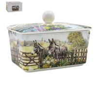 The Leonardo Collection Donkey Butter Dish by Macneil Studios | Decorative Porcelain Butter Keeper with Lid | Donkey Illustration | Rustic Farmhouse Style | Elegant Kitchen Accessory