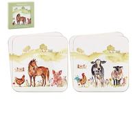 The Leonardo Collection Farmyard Coasters Set of 4 | Brown Round Cork Coasters for All Modern Kitchen & Offices | Designed by Macneil Studios