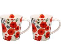 The Leonardo Collection Finola Stack Poppy Mugs Set of 2 Kitchen & Home | Stylish Tableware Mug Set of 2 for Every Occasion | Lovely Coffee Cup Set of 2 for Mens Gifts & Birthday Gifts for Women