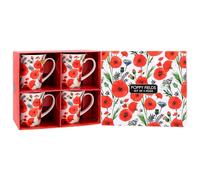 The Leonardo Collection Finola Stack Poppy Mugs Set of 4 Kitchen & Home | Stylish Tableware Mug Set of 4 for Every Occasion | Lovely Coffee Cup Set for Mens Gifts & Birthday Gifts for Women