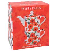 The Leonardo Collection Finola Stack Poppy Tea for One | Lovely Design Tea Pot & Cup Set | Ceramic Tea Pot Gift Set for Women & Men | Beautiful Printed Tea Pot for Home & Office