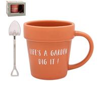 The Leonardo Collection Green Fingers Christmas Life's A Garden Mug & Spoon for Hot & Cold Drinks | Durable Coffee Cups for Home & Office | Easy-to-Hold Coffee Mugs for Beverages & Daily Use