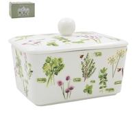 The Leonardo Collection Herb Garden Butter Dish by Jennifer Rose Gallery | Decorative Porcelain Butter Keeper with Lid | Herb Garden Illustration | Farmhouse Style | Elegant Kitchen Accessory