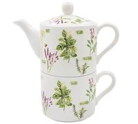 The Leonardo Collection Herb Garden Tea for One by Jennifer Rose Gallery | Porcelain Teapot and Cup Set with Herb Garden Illustration | Elegant Tea Set | Farmhouse Style | Gift for Garden and Tea Love