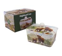 The Leonardo Collection Highland Cow Butter Dish by Macneil Studios | Decorative Porcelain Butter Keeper with Lid | Country Farmhouse Style | Hand-Illustrated Highland Cattle Design