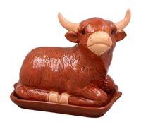 The Leonardo Collection Highland Cow Butter Dish | Decorative Ceramic Butter Keeper with Rustic Farmhouse Design | Covered Butter Storage for Breakfast, Brunch or Everyday Kitchen Use