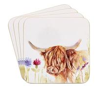 The Leonardo Collection Highland Cow Coasters Set of 4 | Coasters Set For All Modern Kitchen & Offices | Designed By Jennifer Rose Gallery | For All Types of Cups & Mugs