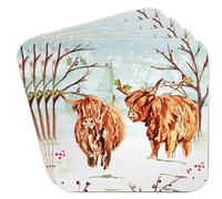 The Leonardo Collection Highland Cow Coasters - Set of 4 For Home & Office | Stylish Drink Mat For Kitchen & Dining | Durable Drink Coasters For Tabletops | Decorative Home Accessories for Drinks
