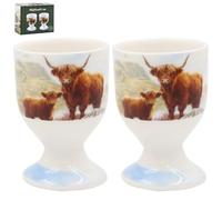 The Leonardo Collection Highland Cow Egg Cups by Macneil Studios | Porcelain Egg Holders with Highland Cattle Design | Rustic Farmhouse Style | Elegant Breakfast Tableware | Gift for Animal Lovers