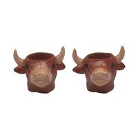 The Leonardo Collection Highland Cow Eggcups | Set of 2 Ceramic Egg Cups with Rustic Highland Cow Design | Country Farmhouse Style Tableware | Ideal for Breakfast, Brunch or Decorative Use