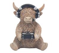 The Leonardo Collection Highland Cow Gamer Polyresin Highland Cows Happy | Polyresin Highland Cow Gamer figurine featuring a fun and characterful design, ideal for decorative display.