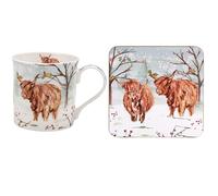 The Leonardo Collection Highland Cow Mug & Coaster for Hot Drinks | Reusable Fine China Coffee Cups for Kitchen & Home | Printed Tea Mugs for Every Occasion | Durable Cup for All Types of Beverages