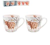 The Leonardo Collection Highland Cow Mugs Set 2 for Hot Drinks | Reusable Fine China Coffee Cups for Kitchen & Home | Printed Tea Mugs for Every Occasion | Durable Cup for All Types of Beverages