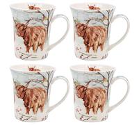 The Leonardo Collection Highland Cow Mugs Set of 4 for Hot Drinks | Reusable Fine China Coffee Cups for Kitchen & Home | Printed Tea Mugs for Every Occasion | Durable Cup for All Types of Beverages