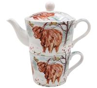 The Leonardo Collection Highland Cow Tea for One Set for Kitchen | Lovely Kitchen Accessories for Home | Without Strainer Tea Pot for Daily Use | Durable for Home & Office