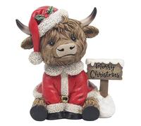 The Leonardo Collection Highland Cow With Merry Xmas Figurines & Ornaments For Home & Office | Decorative Home Accessories Statues For Indoor & Outdoor | Lovely Gifts for Women & Men