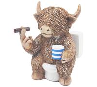 The Leonardo Collection Highland Cows Happy Polyresin Highland Cow On Toilet Figurines & Ornaments For Home & Office | Home Decor Statues For Indoor & Outdoor | Lovely Gifts for Women & Men