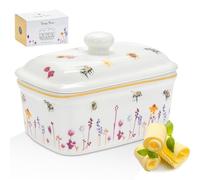 The Leonardo Collection Jennifer Rose Gallery Busy Bees Butter Dish with Lid | Decorative Ceramic Butter Keeper for Kitchen Use | Charming Bee-Themed Dish for Dining Table Or Gift Giving