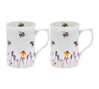 The Leonardo Collection Jennifer Rose Gallery Busy Bees Mugs Set of 2 for Hot Drinks | Fine China Printed Coffee Cups for Kitchen & Home | Reusable Tea and Coffee Mugs for Every Occasion