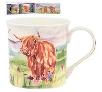 The Leonardo Collection Jennifer Rose Gallery Highland Cow 300ml Mugs Set of 2 | Fine China Coffee & Tea Cups for Home & Office | Artistic Farm Animal Mug Gift Set for Women & Men | Kitchen Drinkware