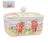 The Leonardo Collection Jennifer Rose Gallery Highland Cow Butter Dish | Fine China Butter Keeper with Lid | Rustic Kitchen Storage for Breakfast Table | Countryside Animal Design Gift For Women & Men