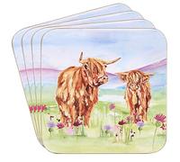 The Leonardo Collection Jennifer Rose Gallery Highland Cow Coasters Set of 4 | Country Farmhouse Drinks Coasters for Home & Kitchen | Rustic Table Protectors & Gift for Animal Lovers Women & Men