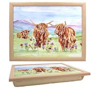 Highland Cow Laptray - Multicolor Fine China Serving tray with Cushioned Bean Bag Base for TV Dinners, Breakfast in Bed, and Gifts