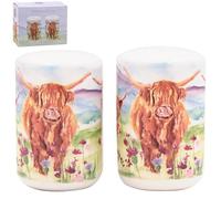 The Leonardo Collection Jennifer Rose Gallery Highland Cow Salt & Pepper Set | Fine China Cruet Set for Kitchen & Dining | Rustic Farmhouse Table Accessories | Animal Design Gift for Women & Men