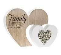 The Leonardo Collection Laser Cut Woodcraft Heart Plaque - Family - where life begins and love never ends