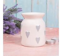 The Leonardo Collection LP48083 Wax/Oil Warmer | White & Grey Hearts | 1 Piece-11x11x14 cm Accessory, White.Grey