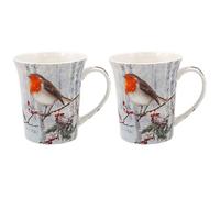 The Leonardo Collection Macneil Christmas RobinsMugs Set of 2 x 300ml | Fine China, Hot & Cold Drinks, Home & Office, Durable, Easy-To-Hold