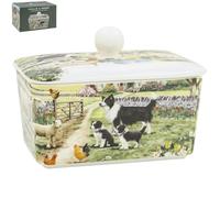The Leonardo Collection Macneil Collie & Sheep Fine China Collie & Sheep Butter Dish for Kitchen & Home | Dishwasher Safe Butter Dish for Keep Butter Fresh | BPA-Free Butterdish for Butter Storage