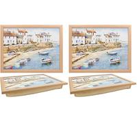 The Leonardo Collection Macneil Harbour Town Wooden Kitchenware Harbour Town Laptray For Food Serving | Comfortable Lap Trays With Bean Bag Cushion | Durable Lap Trays For Eating On Lap For Adults