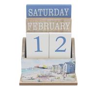 The Leonardo Collection Macneil Sandy Beach Wooden Calendar Perpetual Desk Calendar Decorative Wooden Plaque Calendar for Home & Office Coastal Beach Design Gift