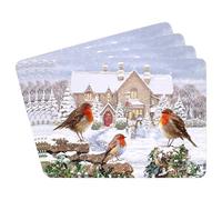The Leonardo Collection Macneil Studios Christmas Robins Placemats Set of 4 For Home & Kitchen | Easy Clean & Washable Place Mats For Dining Table | Non Slip Table Mat For Dinner Plates & Decorations