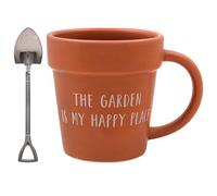 The Leonardo Collection My Happy Place Mug & Spoon Green Fingers, Tea and Coffee Mugs for Hot Drinks | Fine China Printed Mugs for Kitchen & Home | Reusable Ceramic Cups for Every Occasion